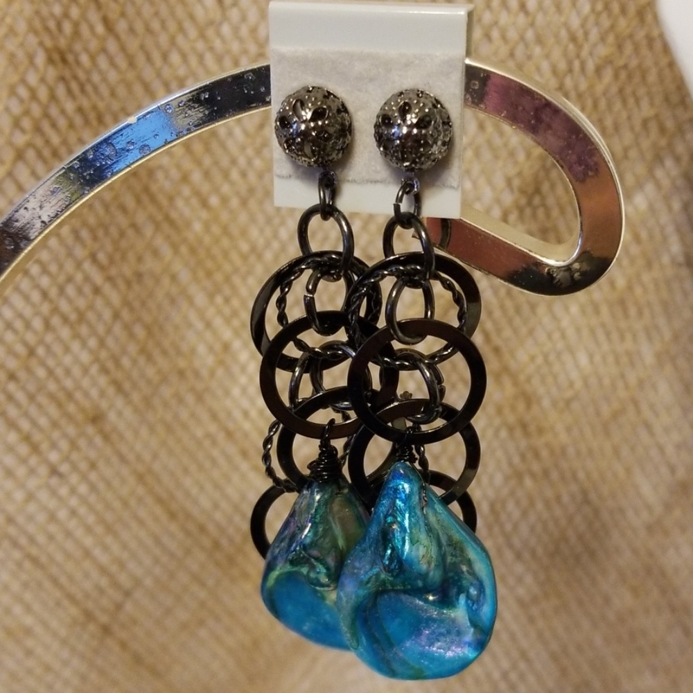 Black&Aqua Stud  Dangle earrings